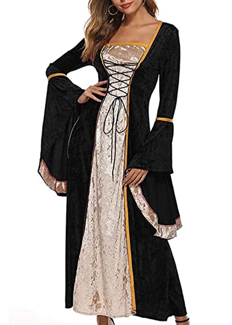 YEAXLUD Womens Renaissance Medieval Costume Dress Lace up Irish Over Long Dresses Cosplay Retro Gown S-5XL (M, Black) - Image 3